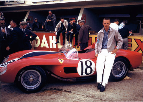 Racer Dan Gurney with the 1957 Ferrari 250 Testa Rossa prototype at Le Mans in 1958. The photograph was taken by Gurney's fellow racing legend, Phil Hill.