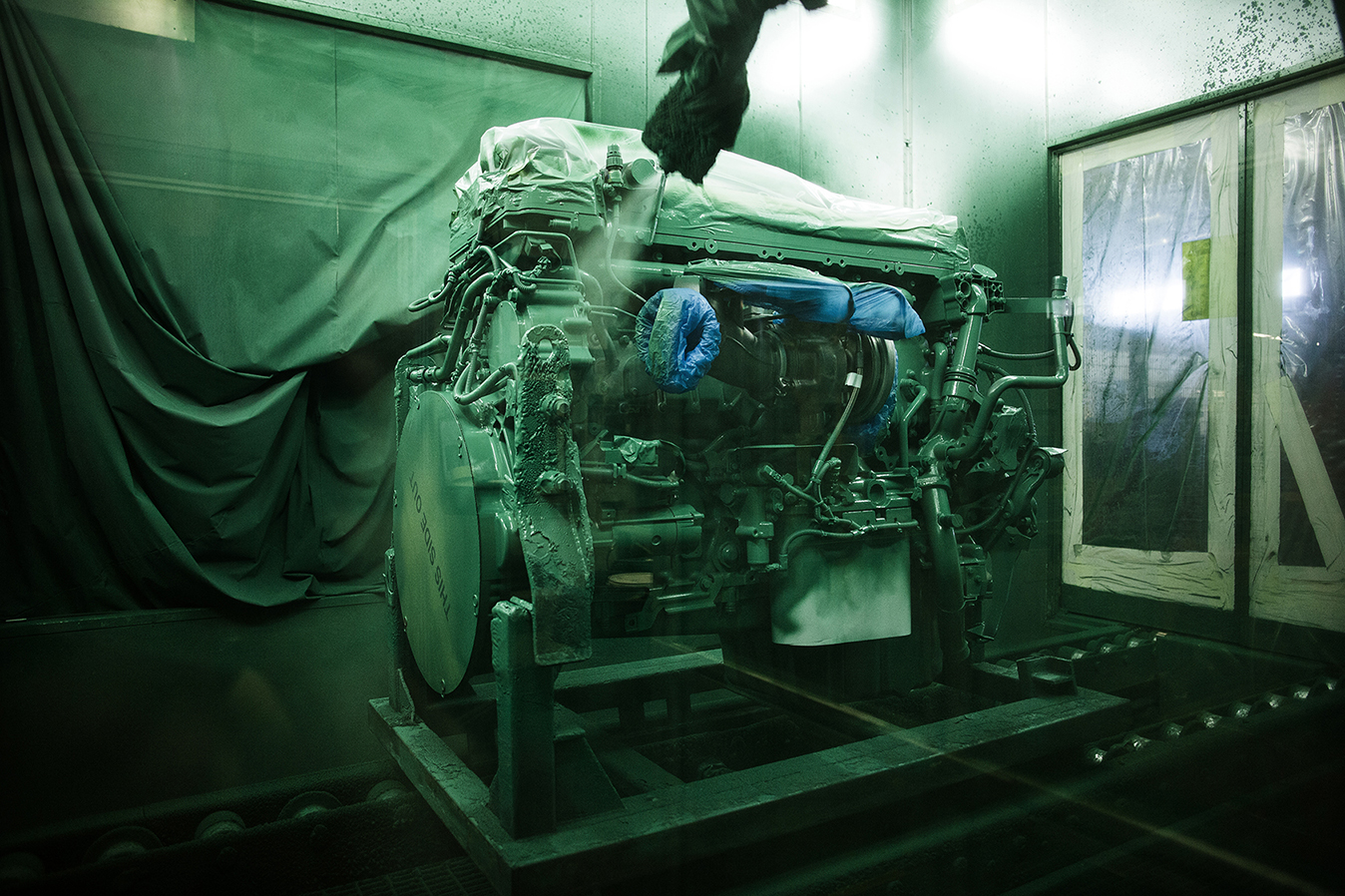 The engine paintshop, where all Volvo trucks are painted in an environmentally optimised process