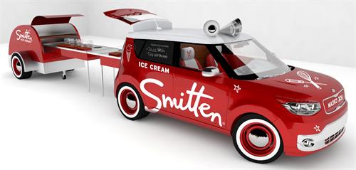 Partnership with Smitten Ice Cream Company to produce custom-built Soul EV for 2014 SEMA Show.