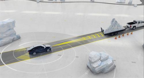 The 2014 Chevrolet Impala’s full-speed-range adaptive cruise control system uses forward-looking radar to let the driver choose one of three gaps at which to follow the car ahead.
