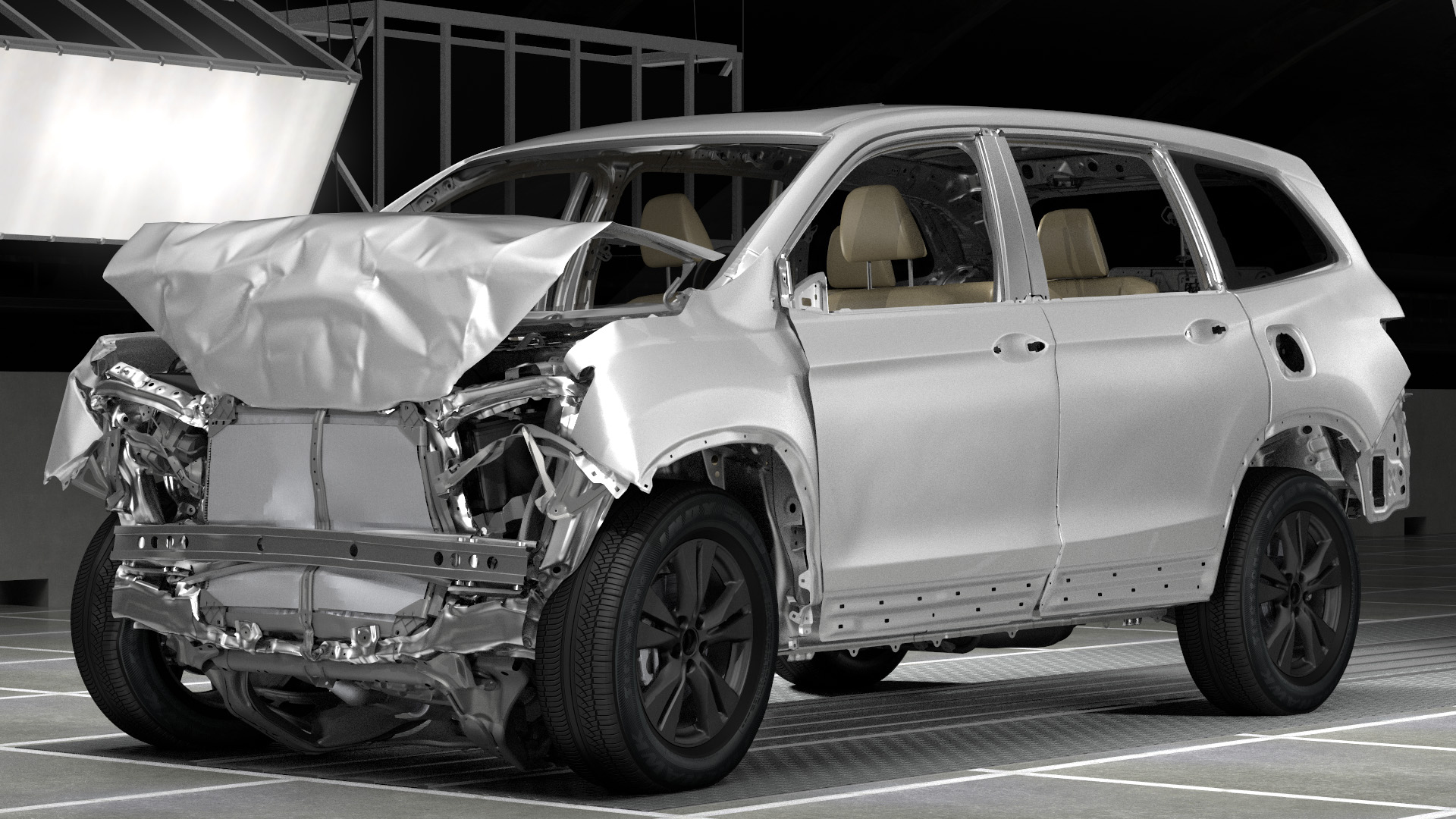Utilizing the Real Impact crash visualization software co-developed by Honda, the company simulates NHTSA NCAP testing for the 2016 Honda Pilot.