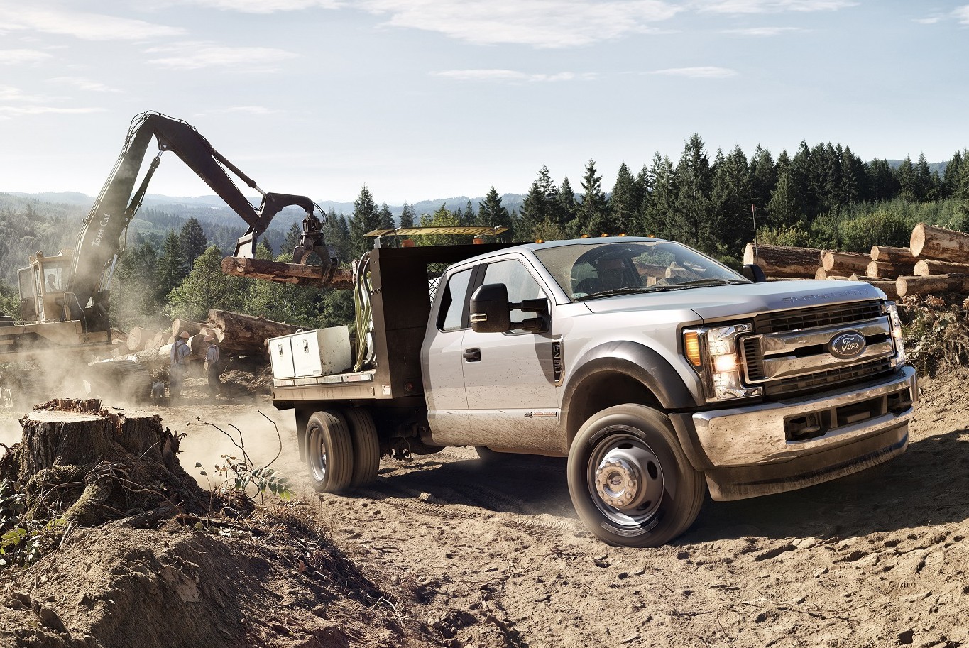 Ford F-450 Super Duty chassis cab logging: Super Duty chassis cab with Ford-designed, Ford-built 6.7-liter Power Stroke® V8 diesel engine increases ratings to 330 horsepower and 750 lb.-ft. of torque – best-ever for Class 4 and Class 5 segments.
