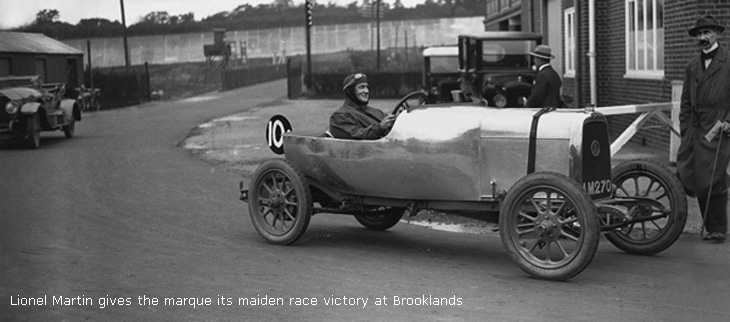 Lionel Martin gives the marque its maiden race victory at Brooklands