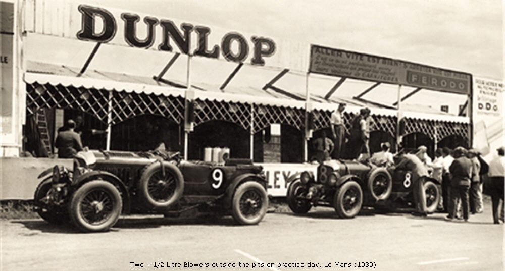 Two 4 1/2 Litre Blowers outside the pits on practice day, Le Mans (1930)