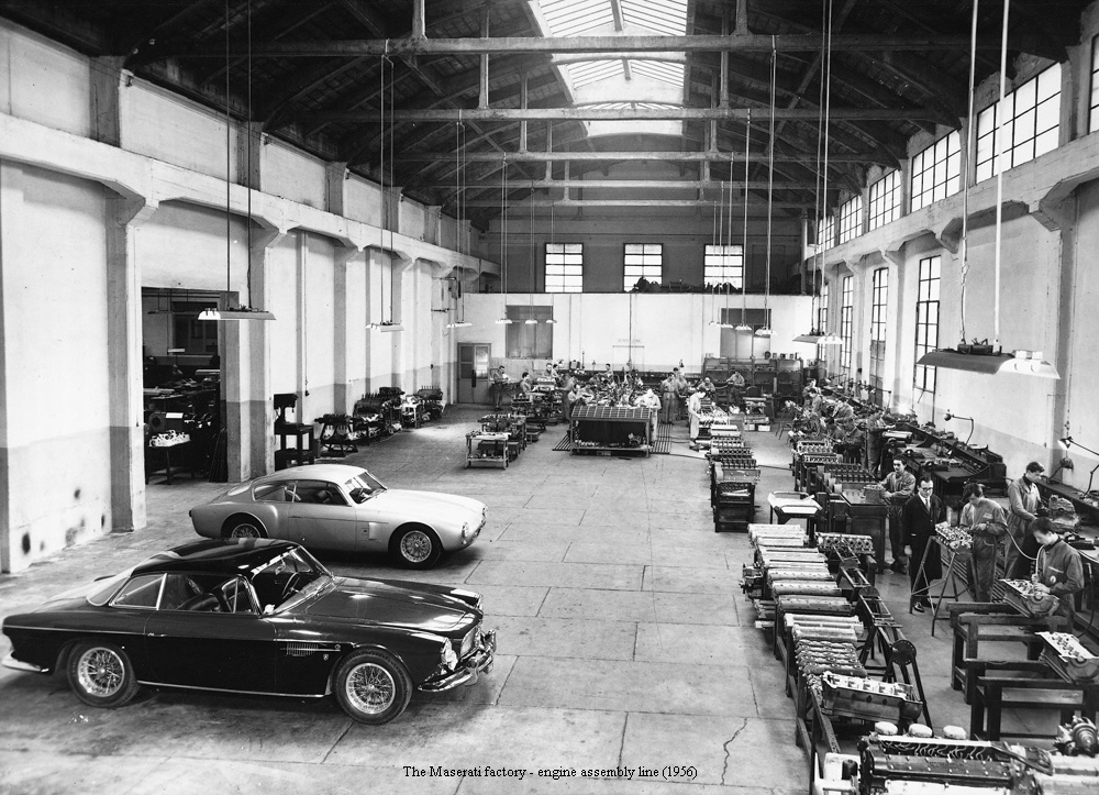 The Maserati factory - engine assembly line (1956)