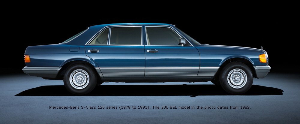 Mercedes-Benz S-Class 126 series (1979 to 1991). The 500 SEL model in the photo dates from 1982.