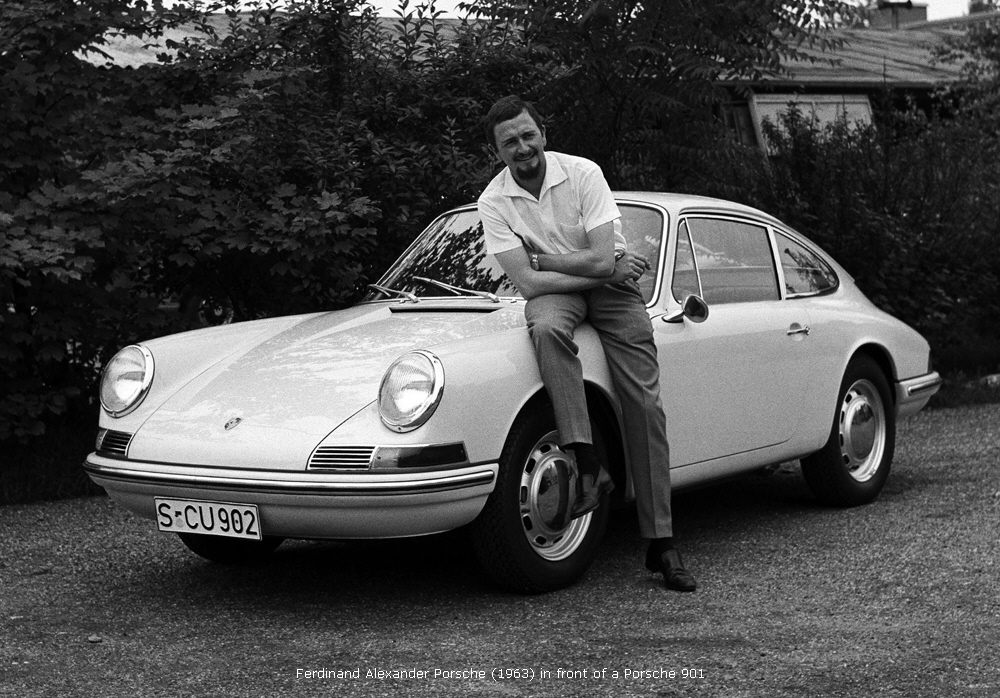 Ferdinand Alexander Porsche (1963) in front of a Porsche 901